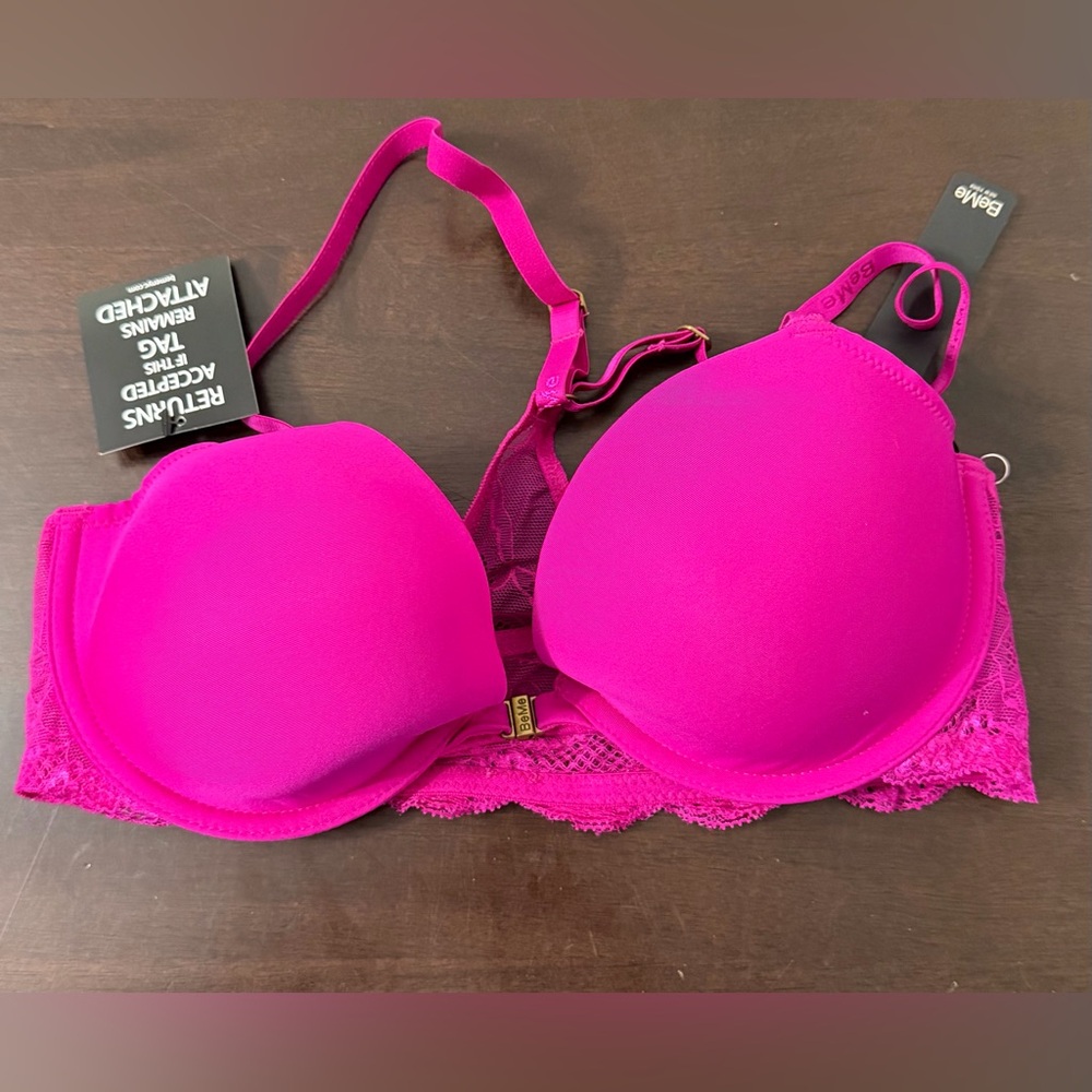 NWT Lace Racerback Bra 34C | Front Closure | Padded Cups | Wild Orchid Pink